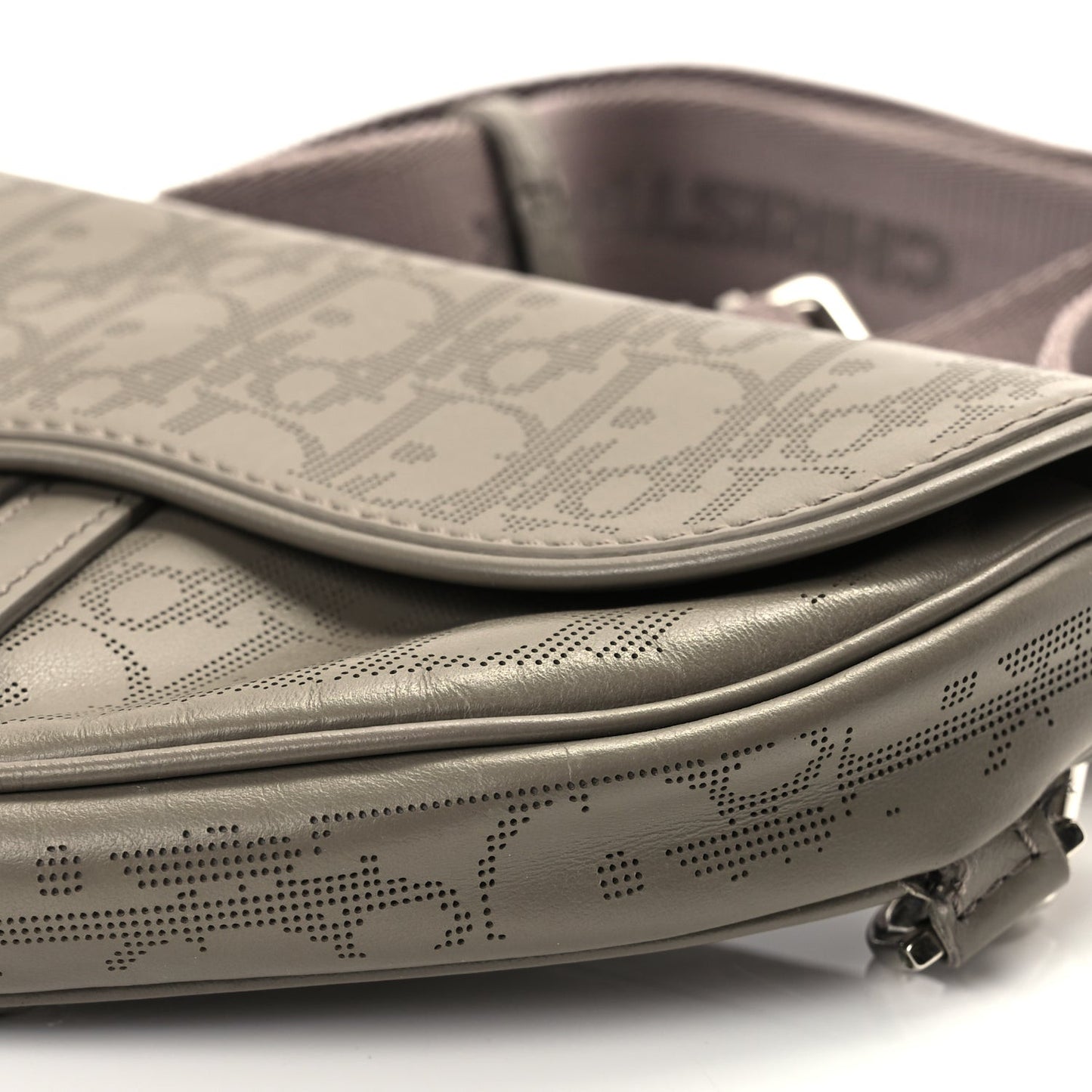 Calfskin Oblique Galaxy Perforated Mens Mini Saddle Bag Marron
