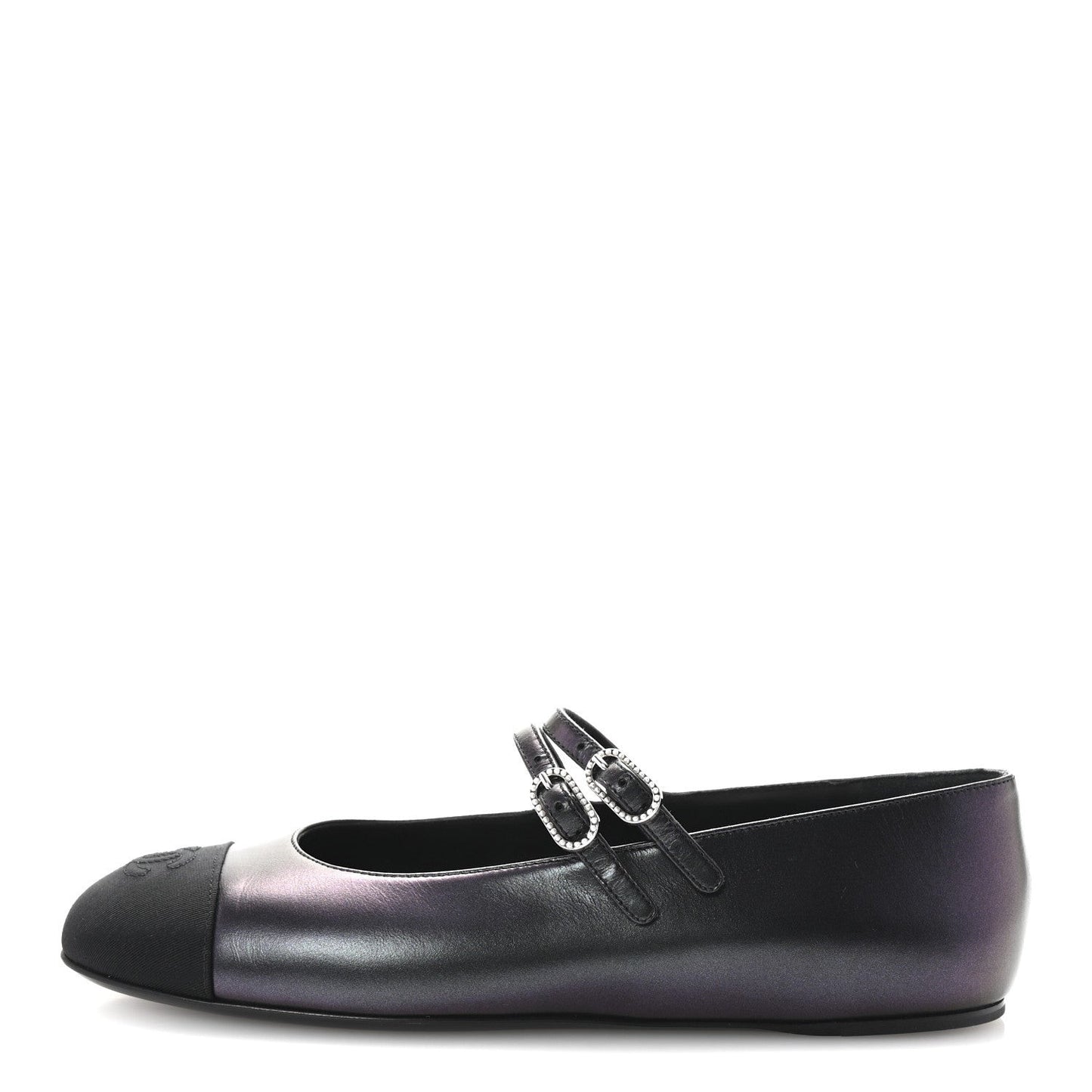 Lambskin Grosgrain Pearl Mary Jane Flats 38.5 Black