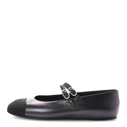 Chanel Lambskin Grosgrain Pearl Mary Jane Flats 38.5 Black 1 of 7