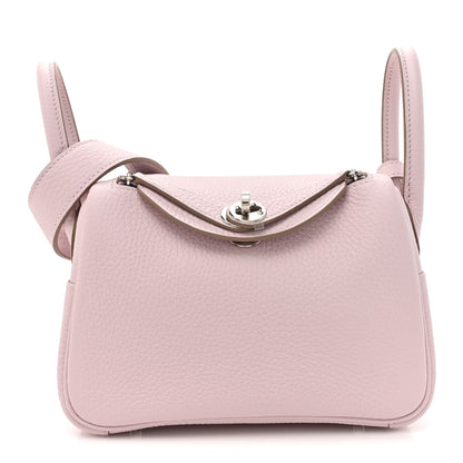 Hermes Taurillon Clemence Verso Mini Lindy 20 Mauve Pale Mushroom 1 of 11