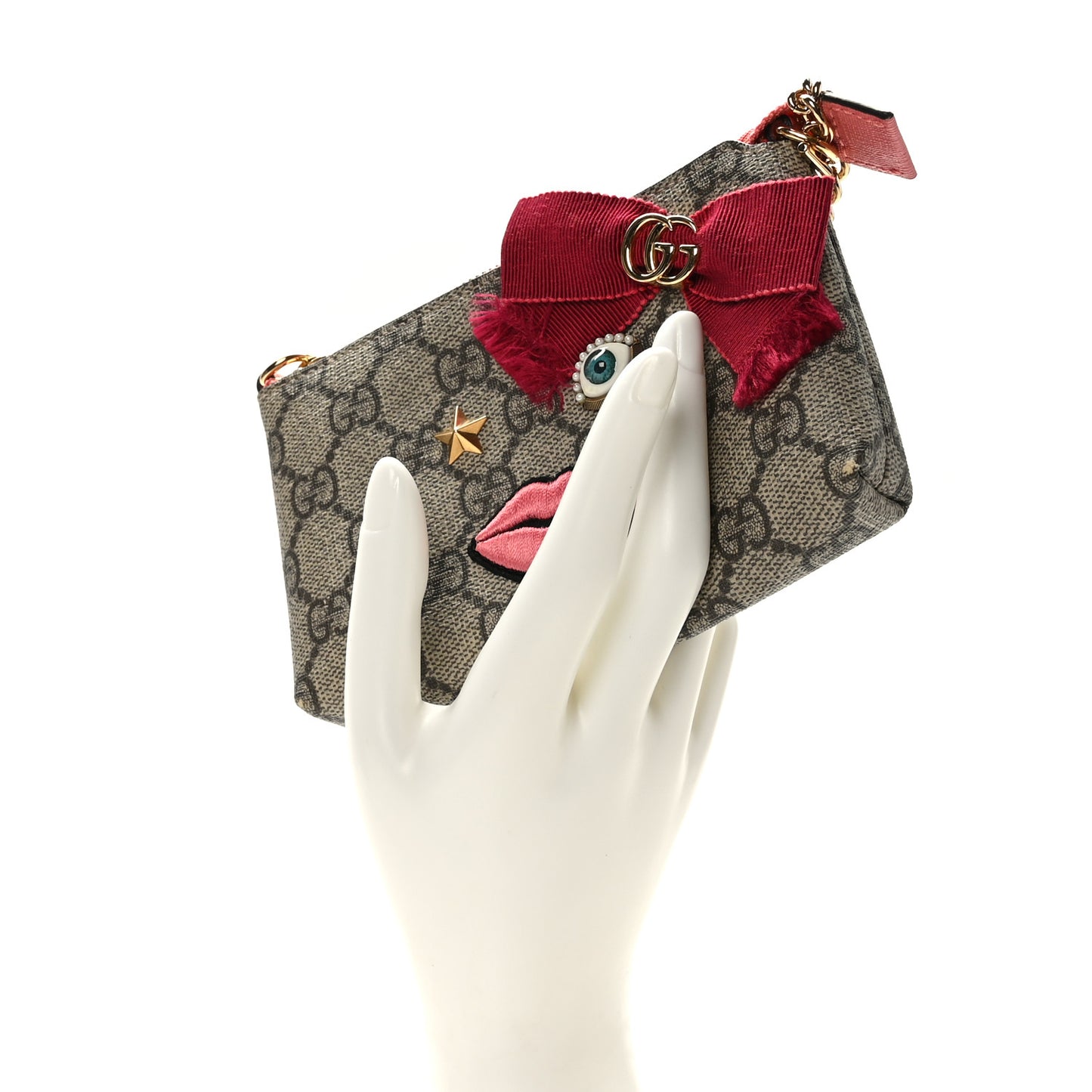 GG Supreme Monogram Embroidered Face Chain Pouch Pink