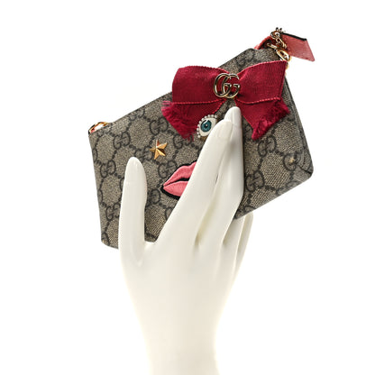 Gucci GG Supreme Monogram Embroidered Face Chain Pouch Pink 2 of 7