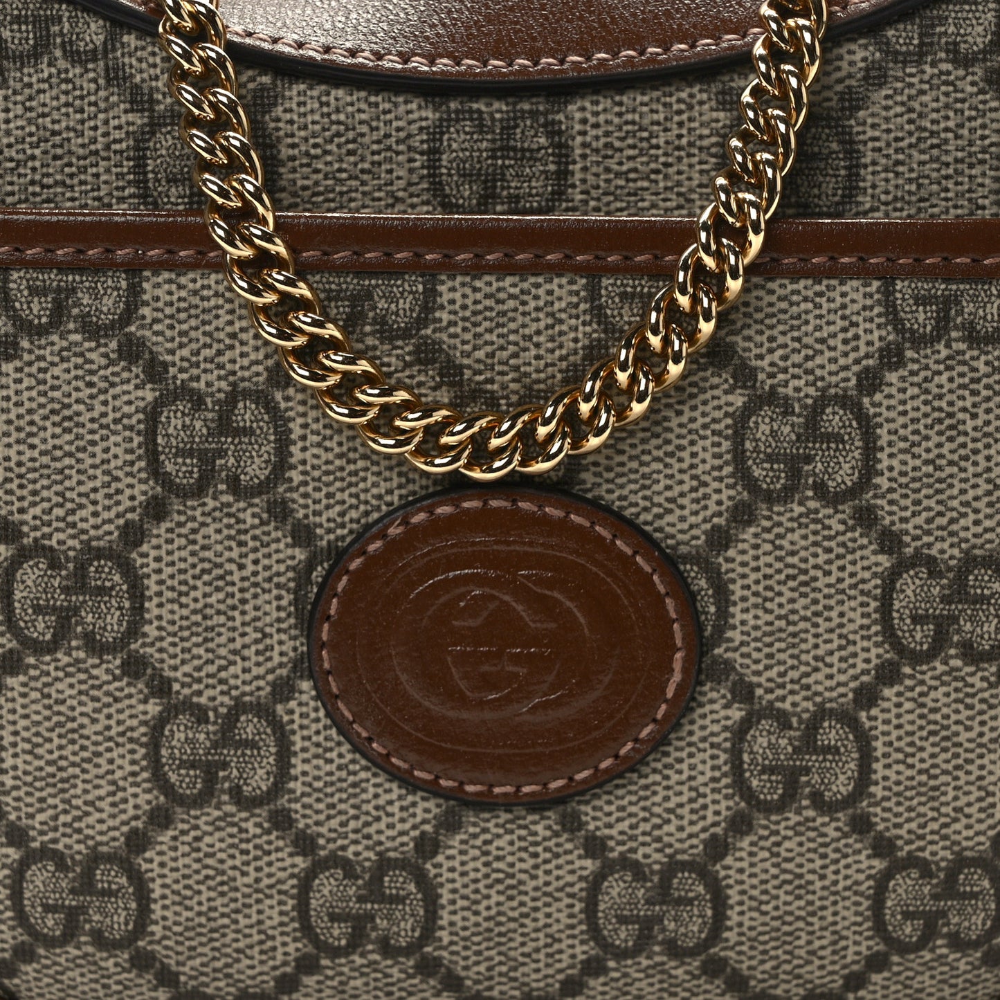 GG Supreme Monogram Azalea Calfskin Mini Retro Interlocking G Half Moon Bag Beige Ebony Brown Sugar