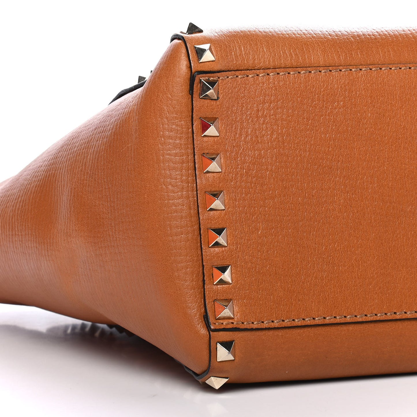 Textured Calfskin Rockstud Double Handle Tote Tan