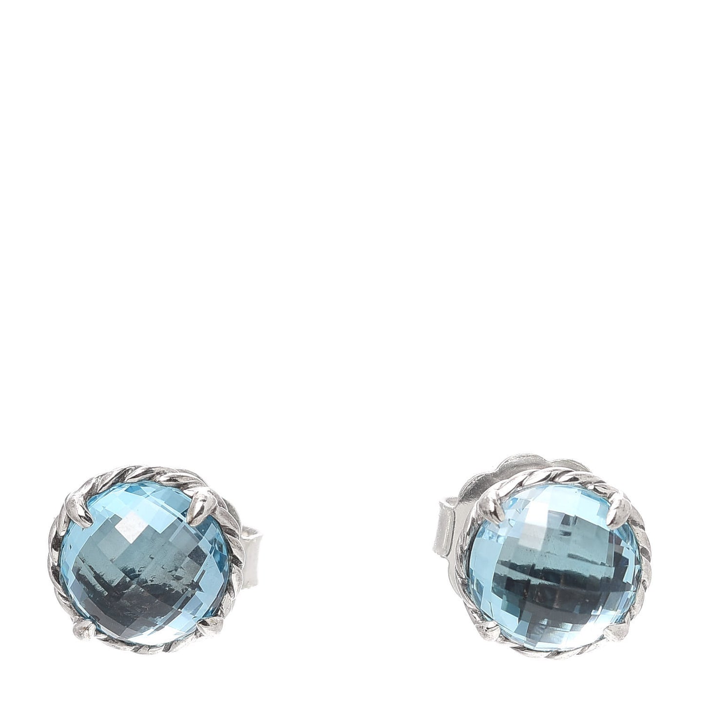 Sterling Silver Blue Topaz 8mm Chatelaine Earrings