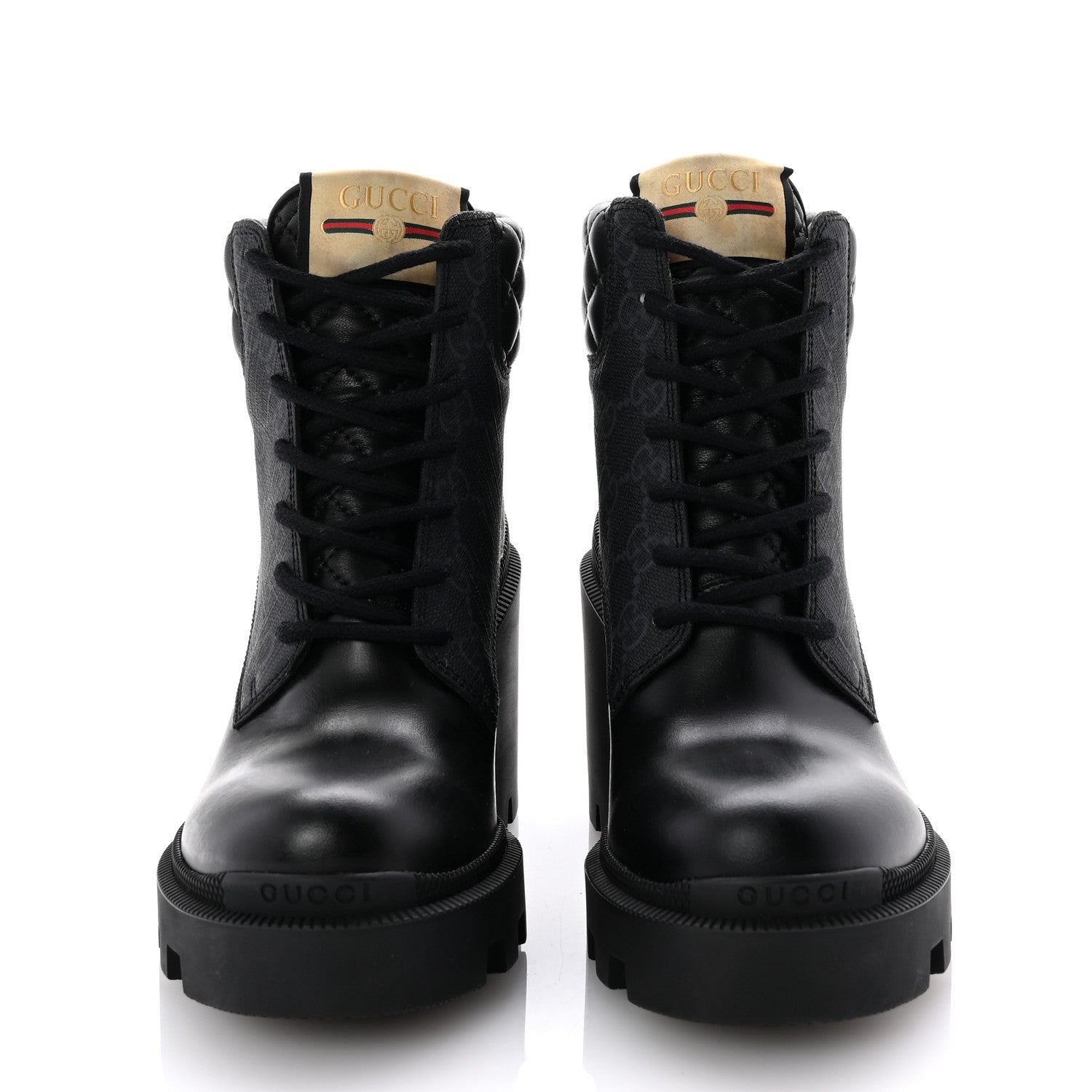 Gucci Apollo Calfskin GG Supreme Nappa Samoa Quilted Lace Up Ankle Boots 35 Black 3 of 7