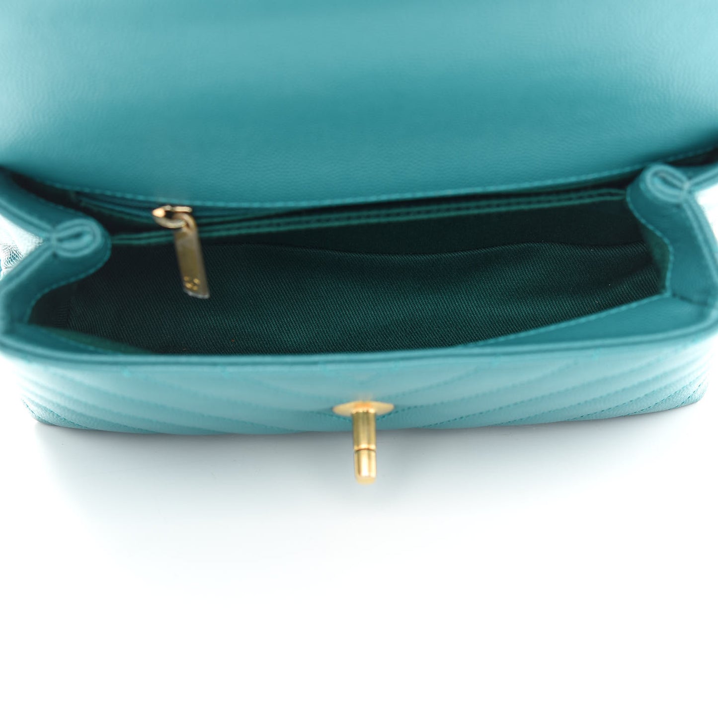 Caviar Lizard Embossed Chevron Quilted Mini Coco Handle Flap Green