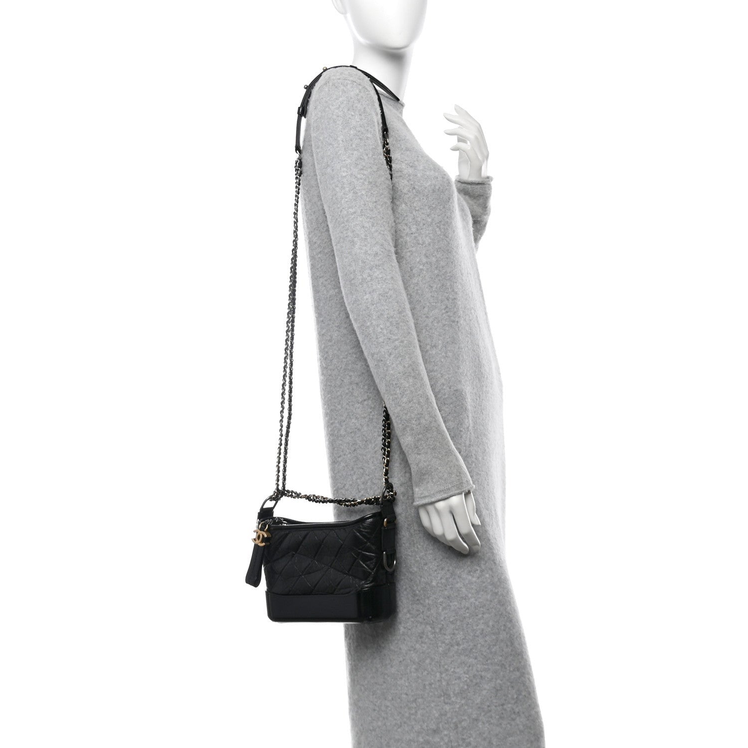 Chanel Aged Calfskin Quilted Small Gabrielle Hobo Black 2 of 7