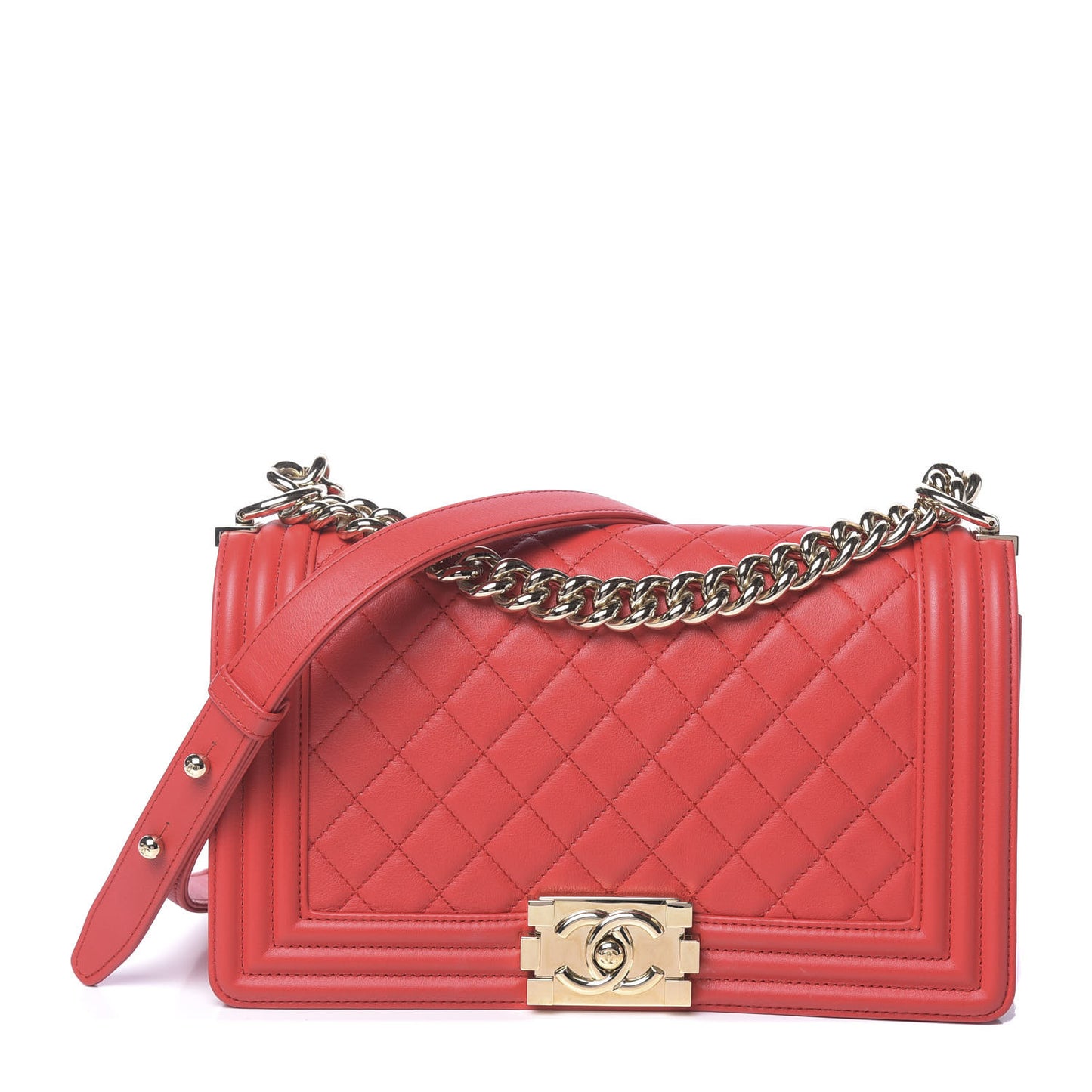 Lambskin Quilted Medium Boy Flap Red