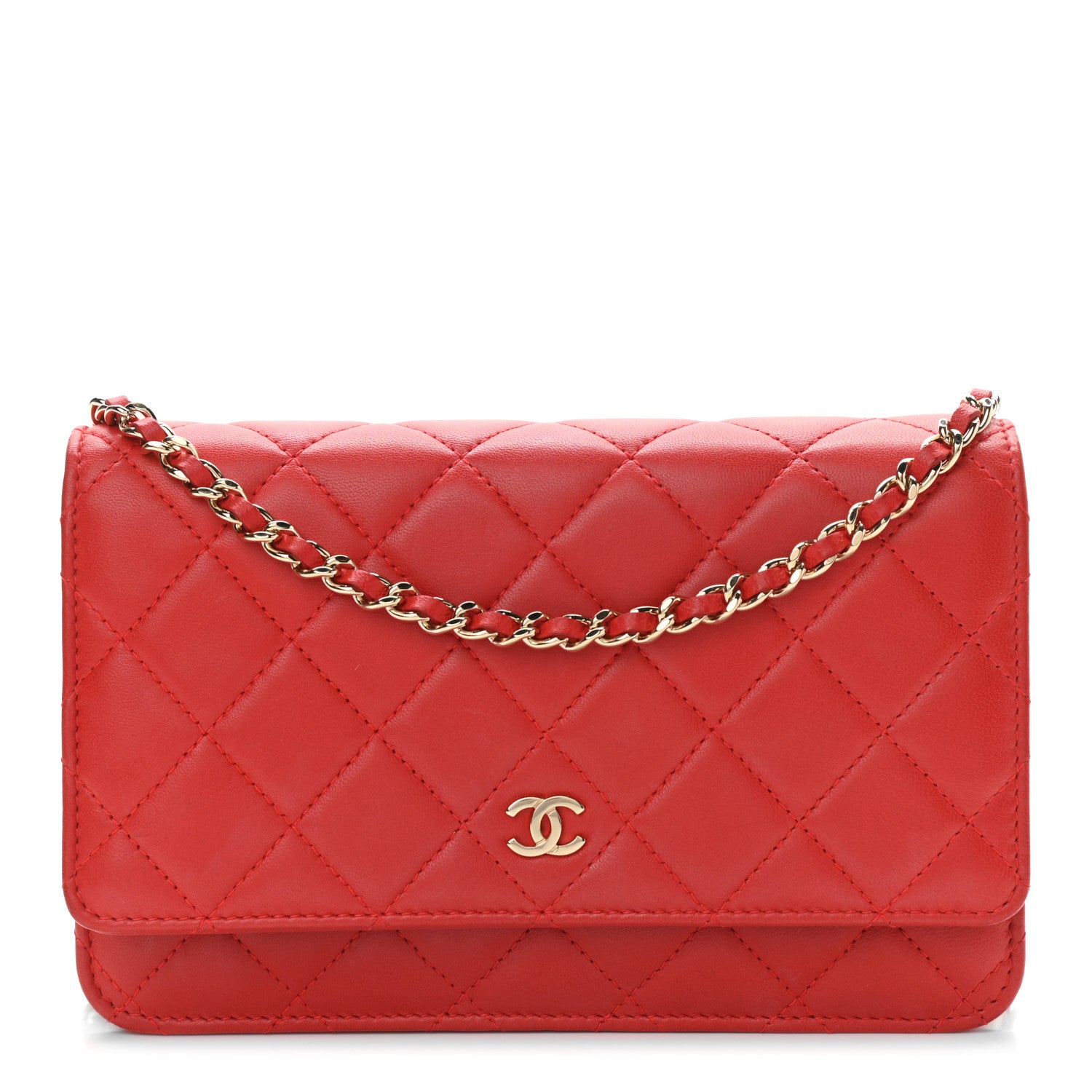 Chanel Lambskin Quilted Wallet On Chain WOC Red 1 of 14