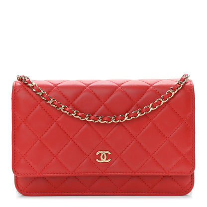 Chanel Lambskin Quilted Wallet On Chain WOC Red 1 of 14