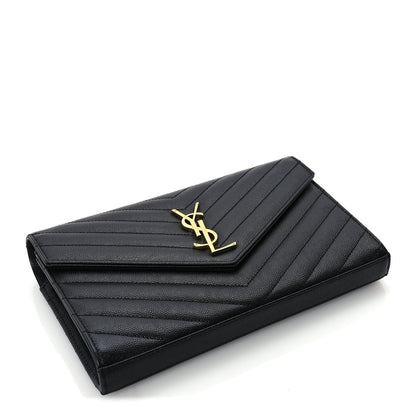 Saint Laurent Grain De Poudre Matelasse Chevron Monogram Chain Wallet  Black 3 of 8