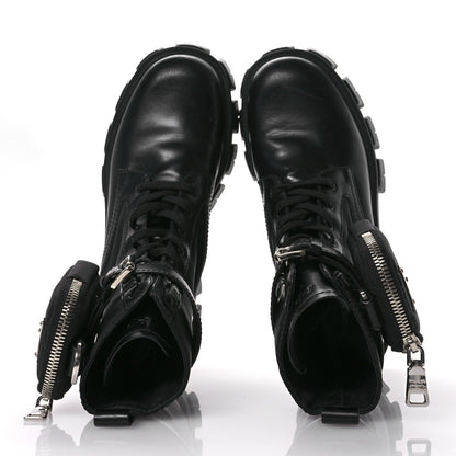 Prada Spazzolato Rois Nylon Metal Triangle Logo Monolith Pouch Pocket 55mm Boots 38.5 Black 2 of 7