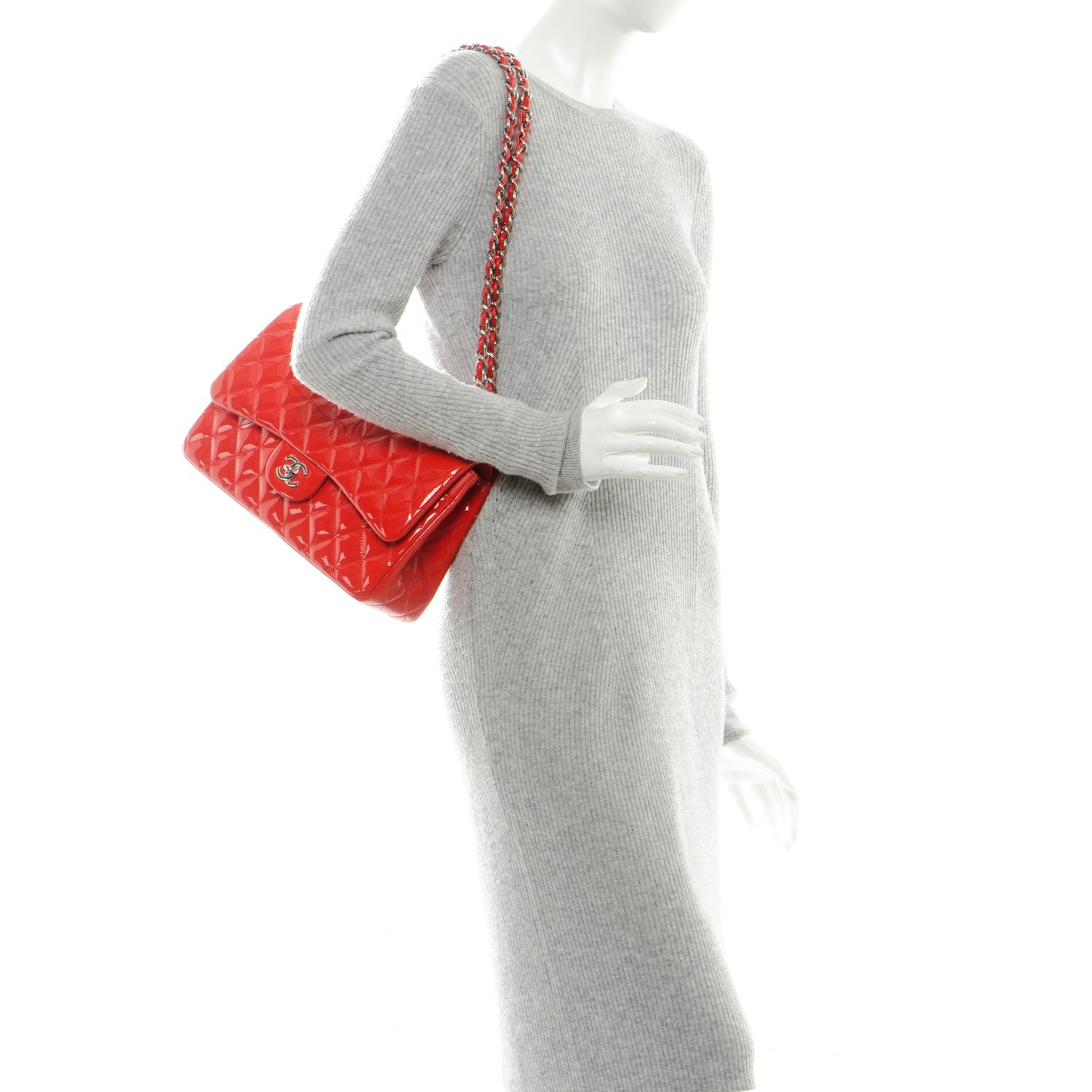 Chanel Patent Quilted Jumbo Double Flap Dark Red 2 of 12