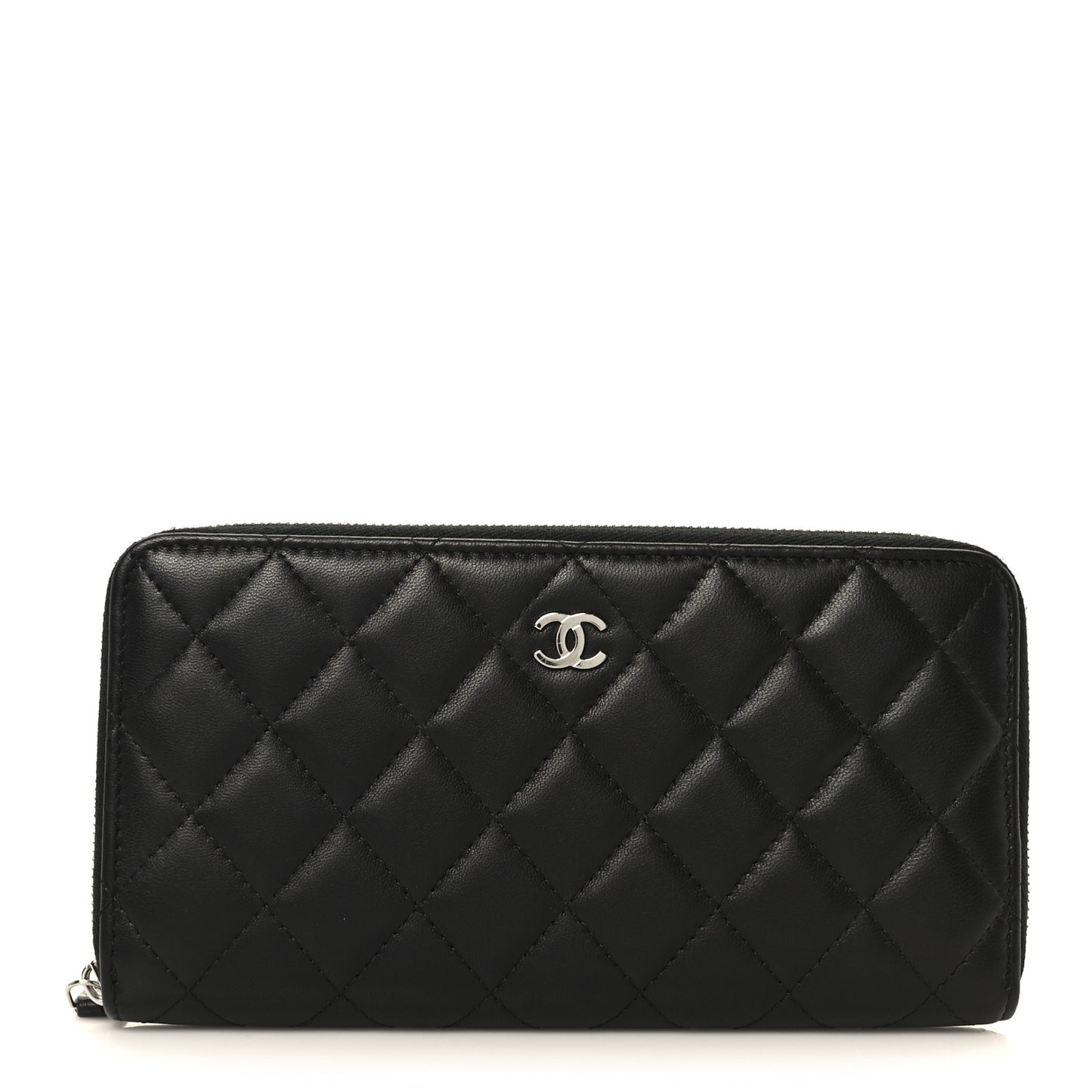 Lambskin Quilted Large Gusset Zip Around Wallet Black