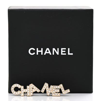 Chanel Crystal Pearl Signature Stud Earrings Gold 5 of 5