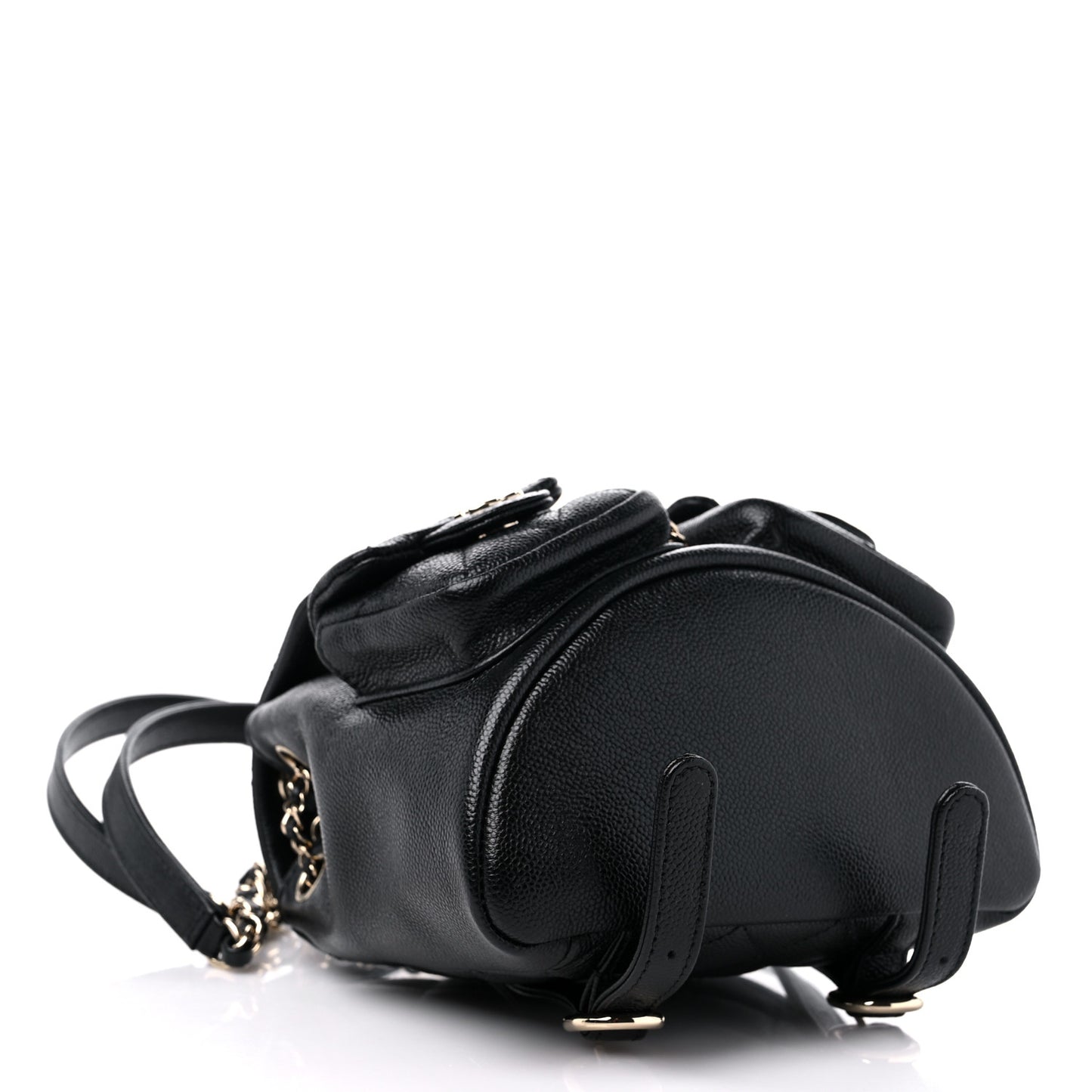 Shiny Caviar Quilted Small Duma Pockets Drawstring Backpack Black