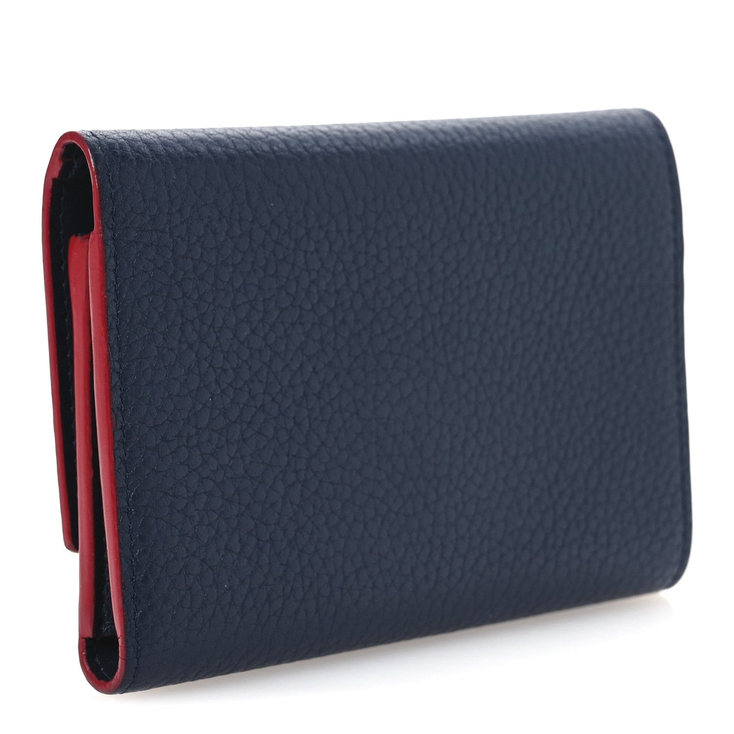 Taurillon Capucines Compact Wallet Marine Rouge