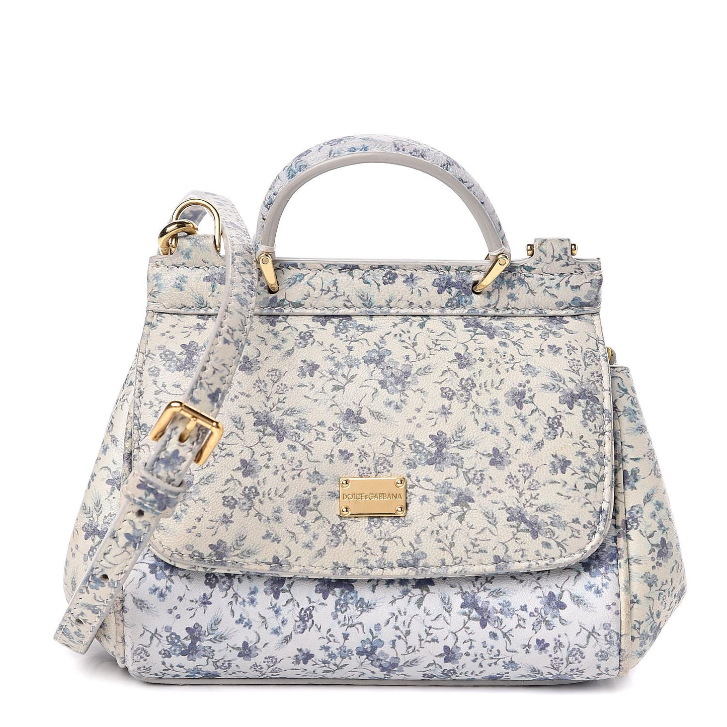 Dauphine Floral Print Micro Miss Sicily Satchel Blue White