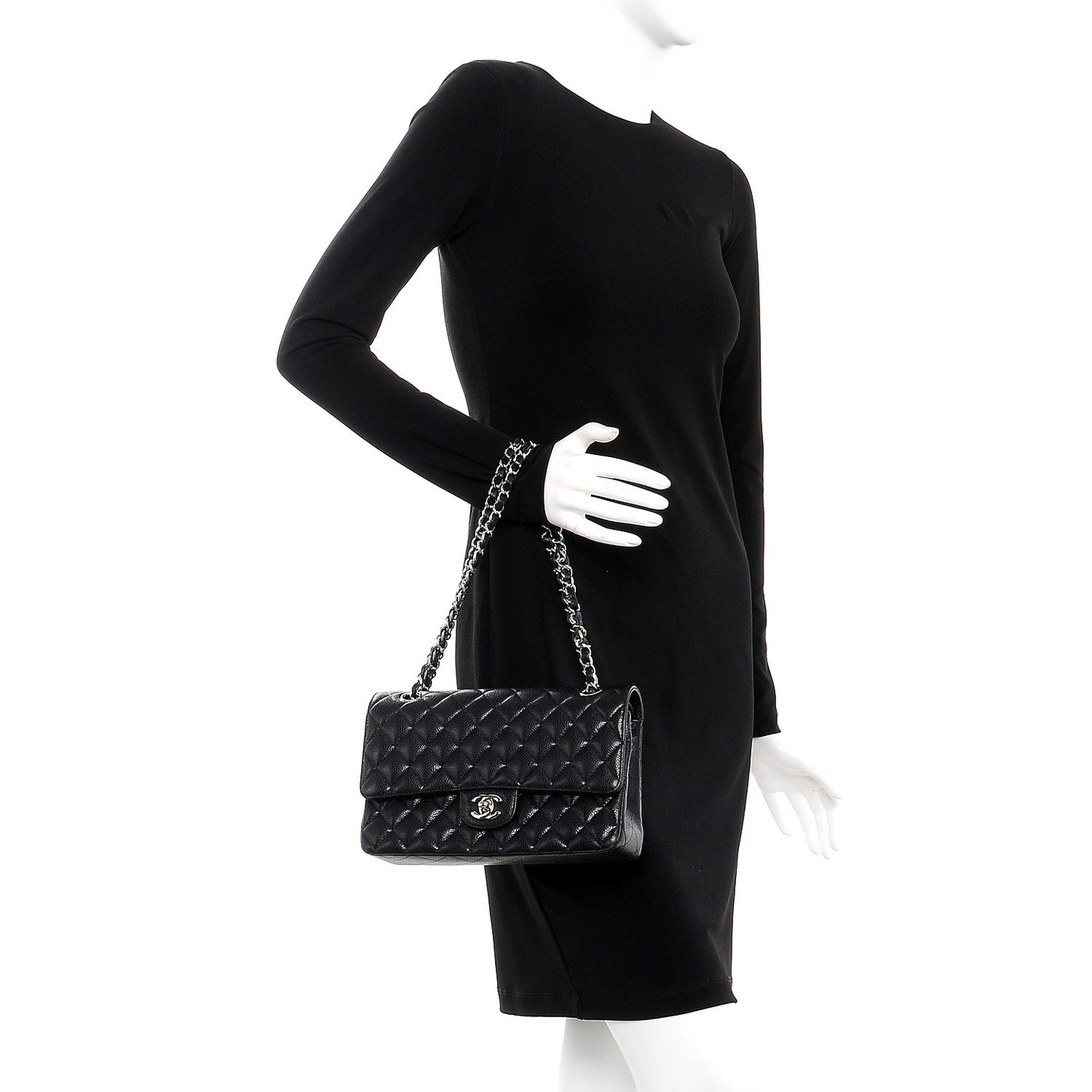 Caviar Quilted Medium Double Flap Black