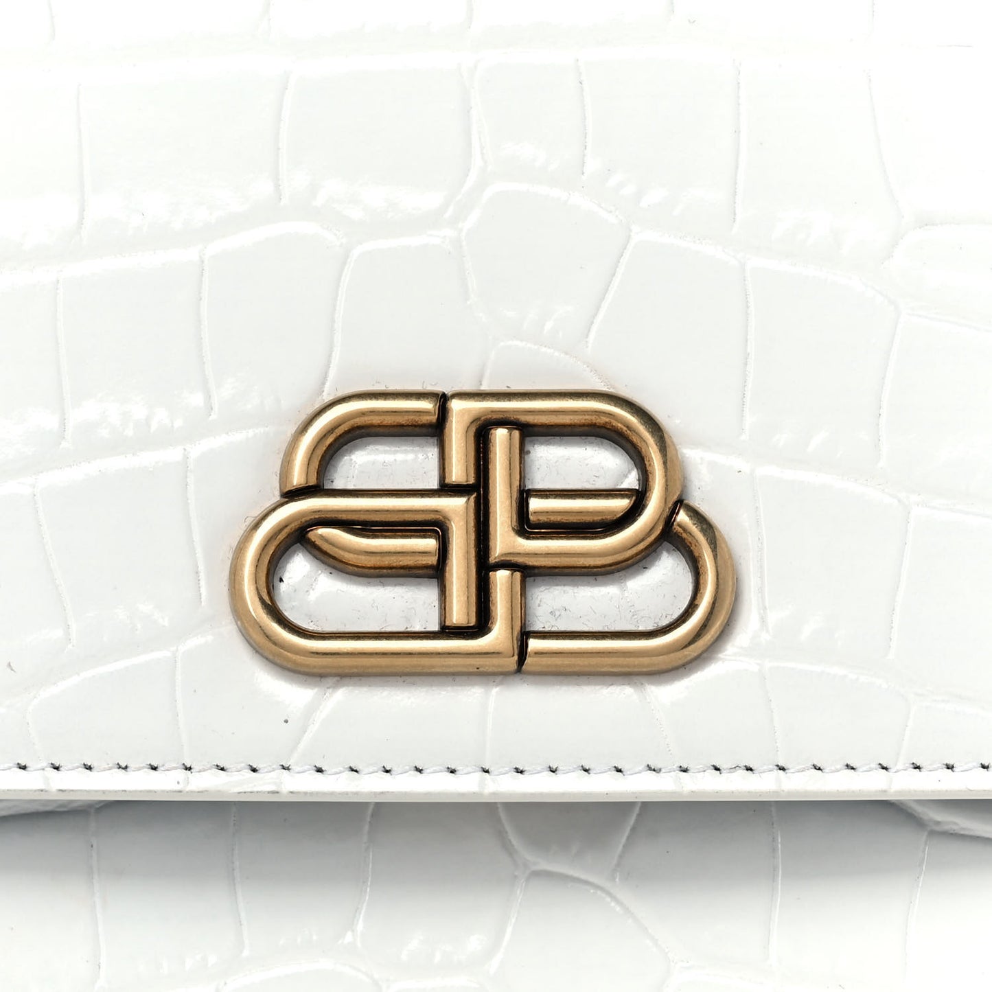 Shiny Calfskin Crocodile Embossed S Sharp Chain Shoulder Bag Optic White