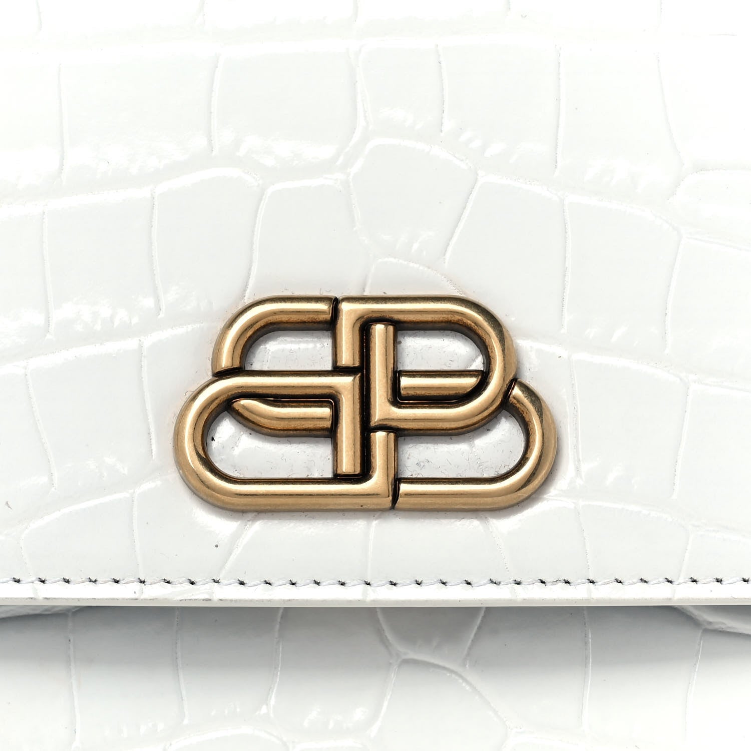 Balenciaga Shiny Calfskin Crocodile Embossed S Sharp Chain Shoulder Bag Optic White 7 of 9