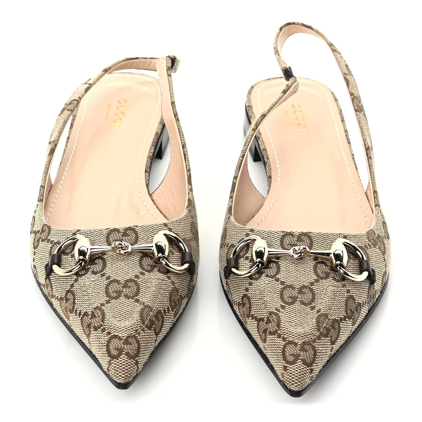 Monogram Horsebit Womens Slingback Ballet Flat 39  Beige Ebony Cocoa
