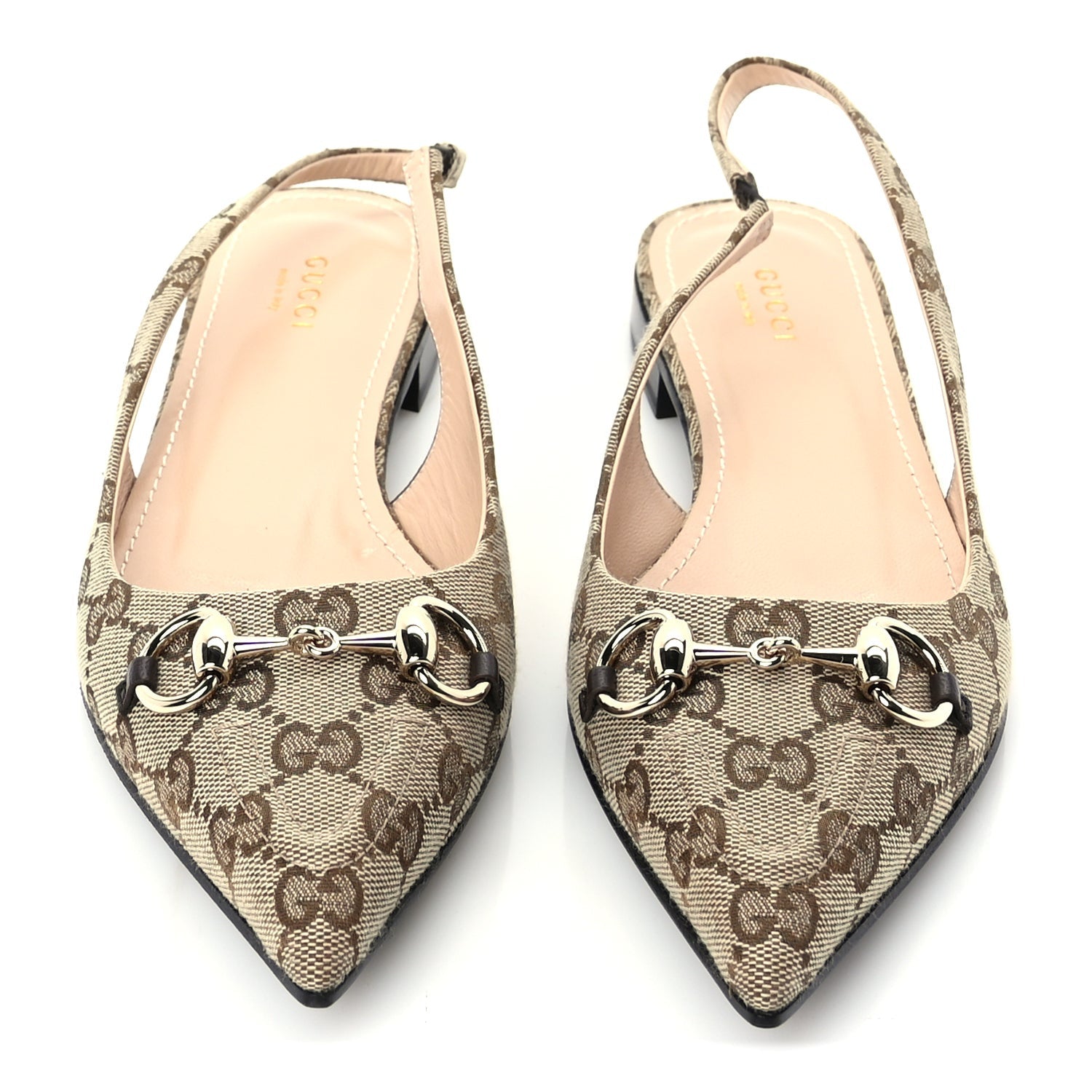 Gucci Monogram Horsebit Womens Slingback Ballet Flat 39  Beige Ebony Cocoa 6 of 8
