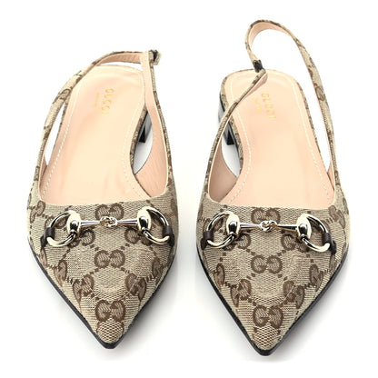 Gucci Monogram Horsebit Womens Slingback Ballet Flat 39  Beige Ebony Cocoa 6 of 8