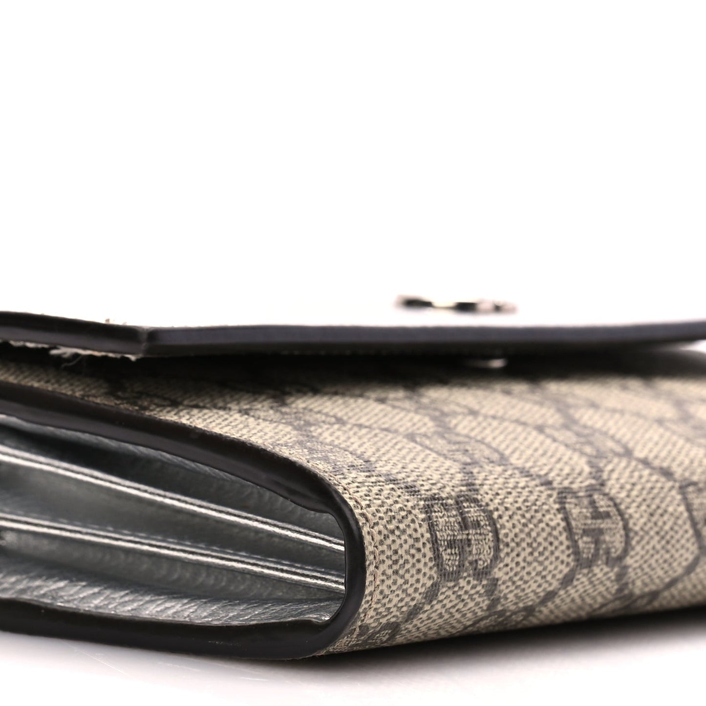 Metallic Calfskin GG Supreme Monogram Petite GG Marmont Wallet Chain Bag Silver Beige Ebony