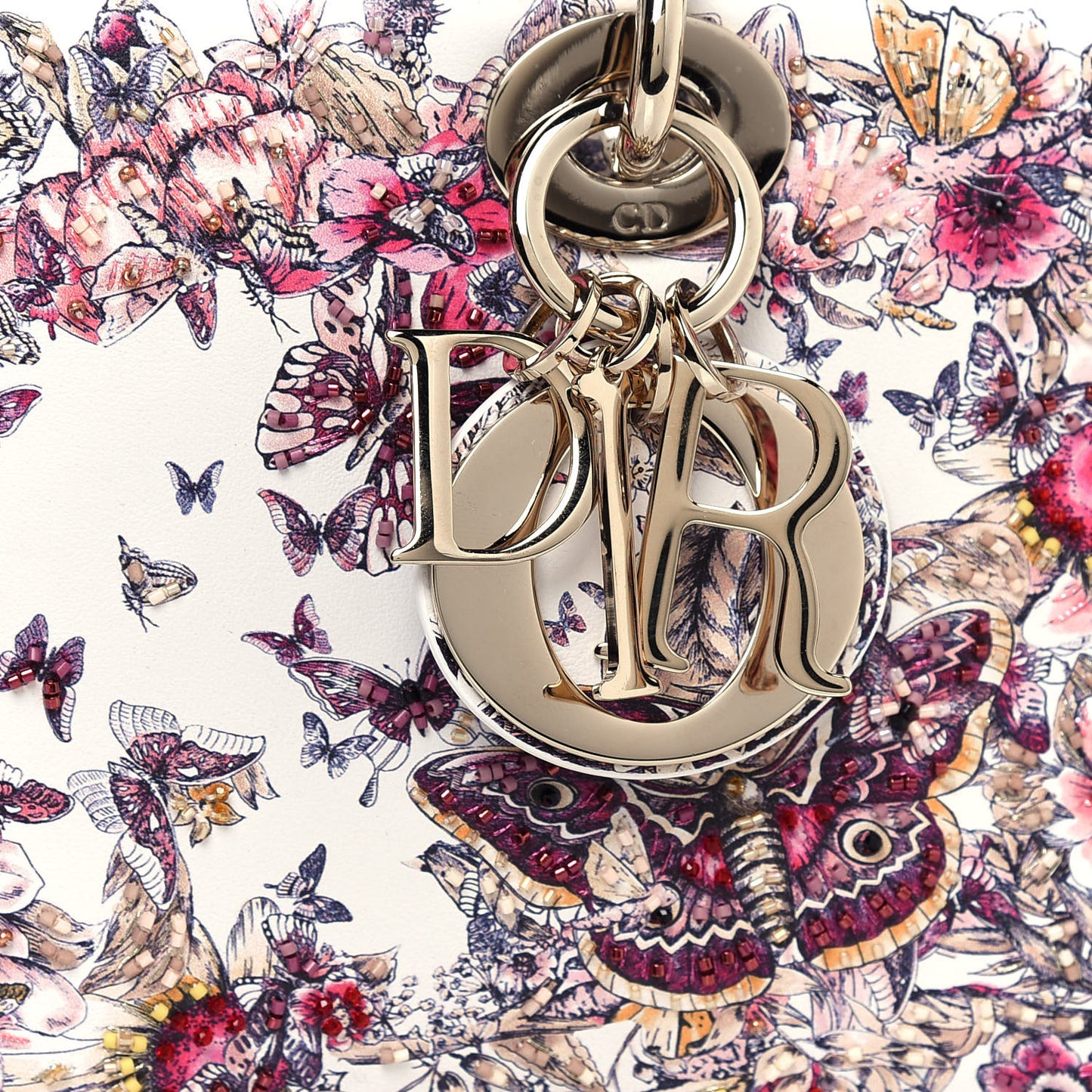 Calfskin Embroidered Butterfly Printed Lady D-Joy Multicolor