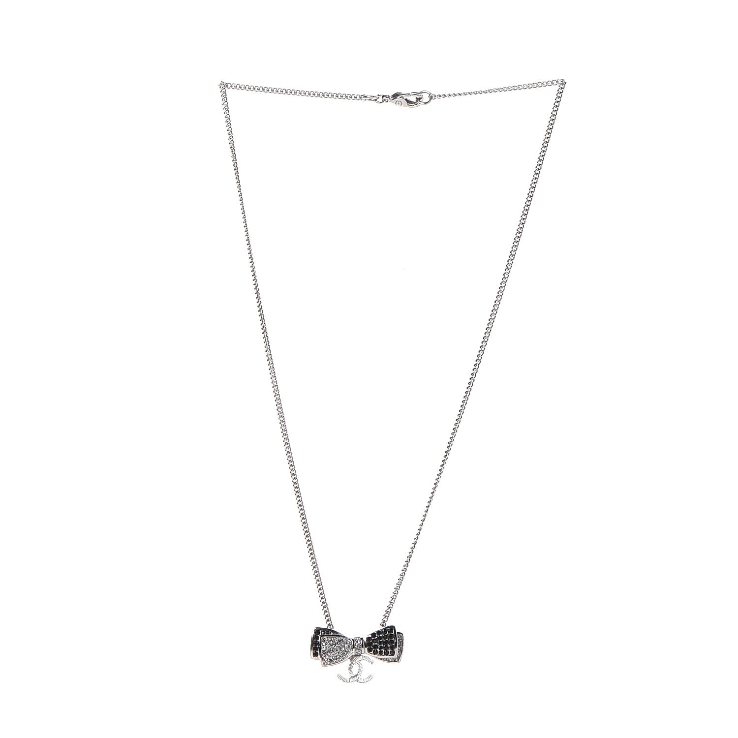 Chanel Crystal CC Bow Necklace Silver Black 5 of 6