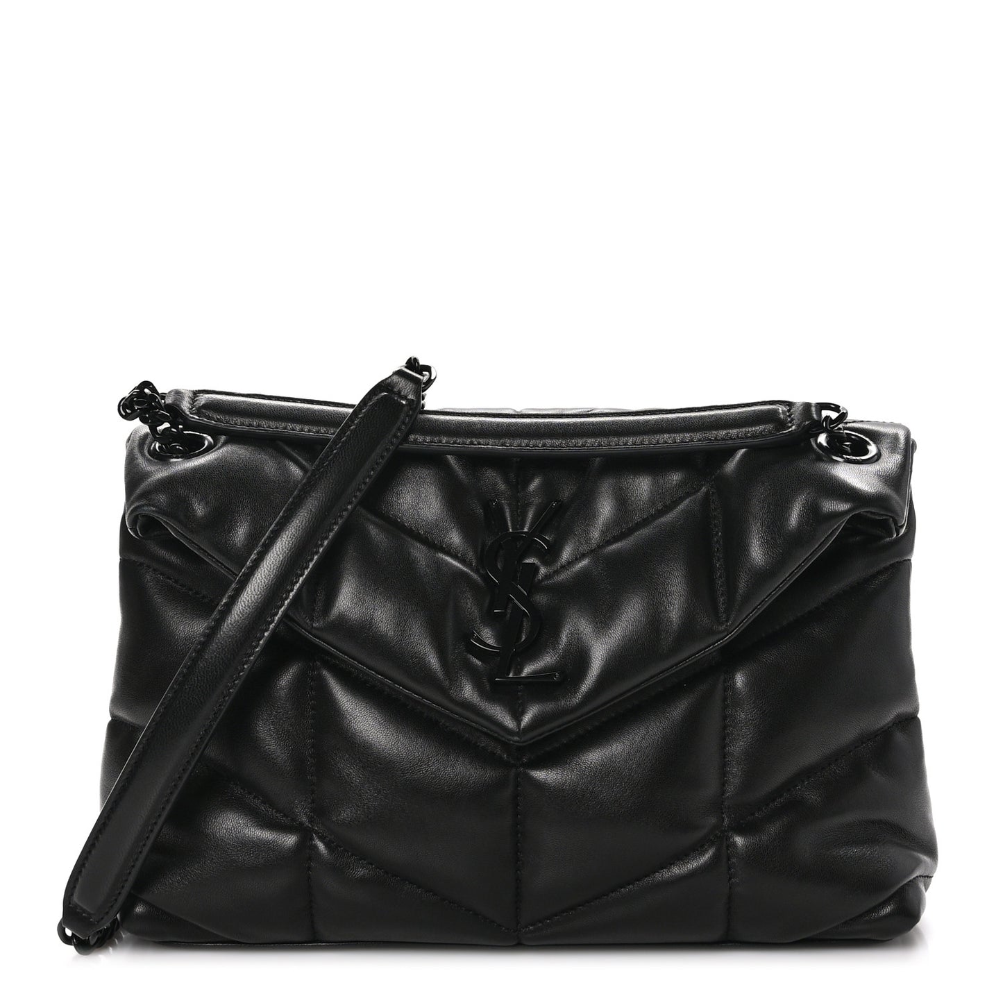 Lambskin Quilted Monogram Monochrome Small Loulou Puffer Chain Satchel Black