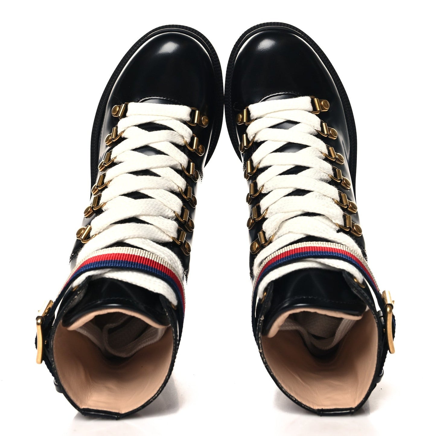 Calfskin Sylvie Web Lace Up Combat Boots 35 Black