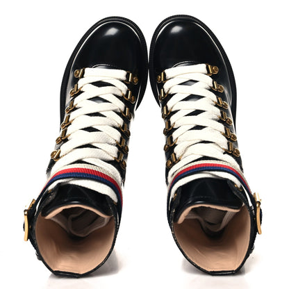 Gucci Calfskin Sylvie Web Lace Up Combat Boots 35 Black 2 of 7