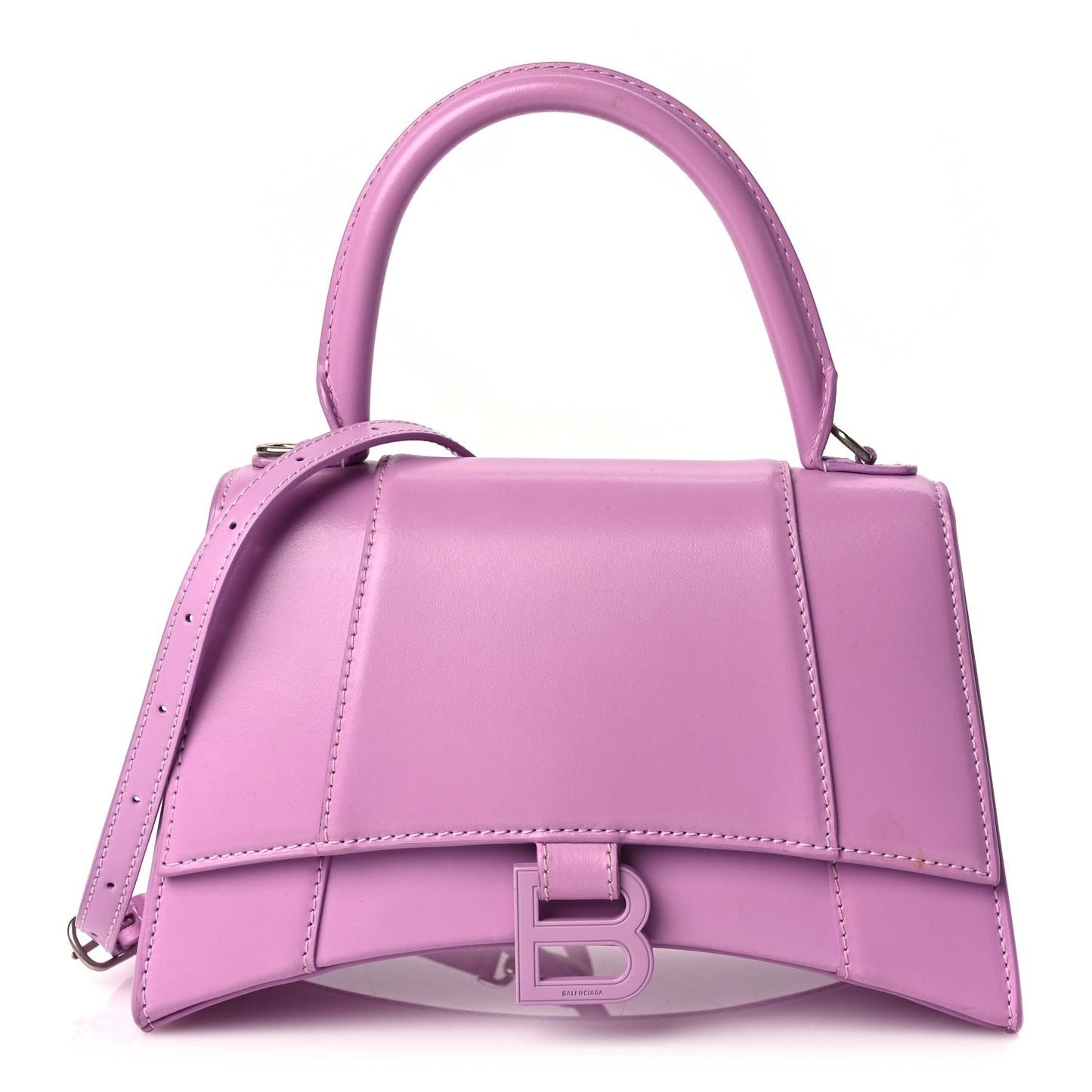 Shiny Box Calfskin Tonal B Small Hourglass Top Handle Bag Lilac
