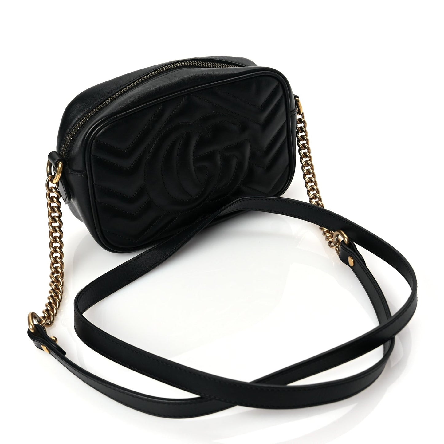 Calfskin Matelasse Mini GG Marmont Chain Shoulder Bag Black Black