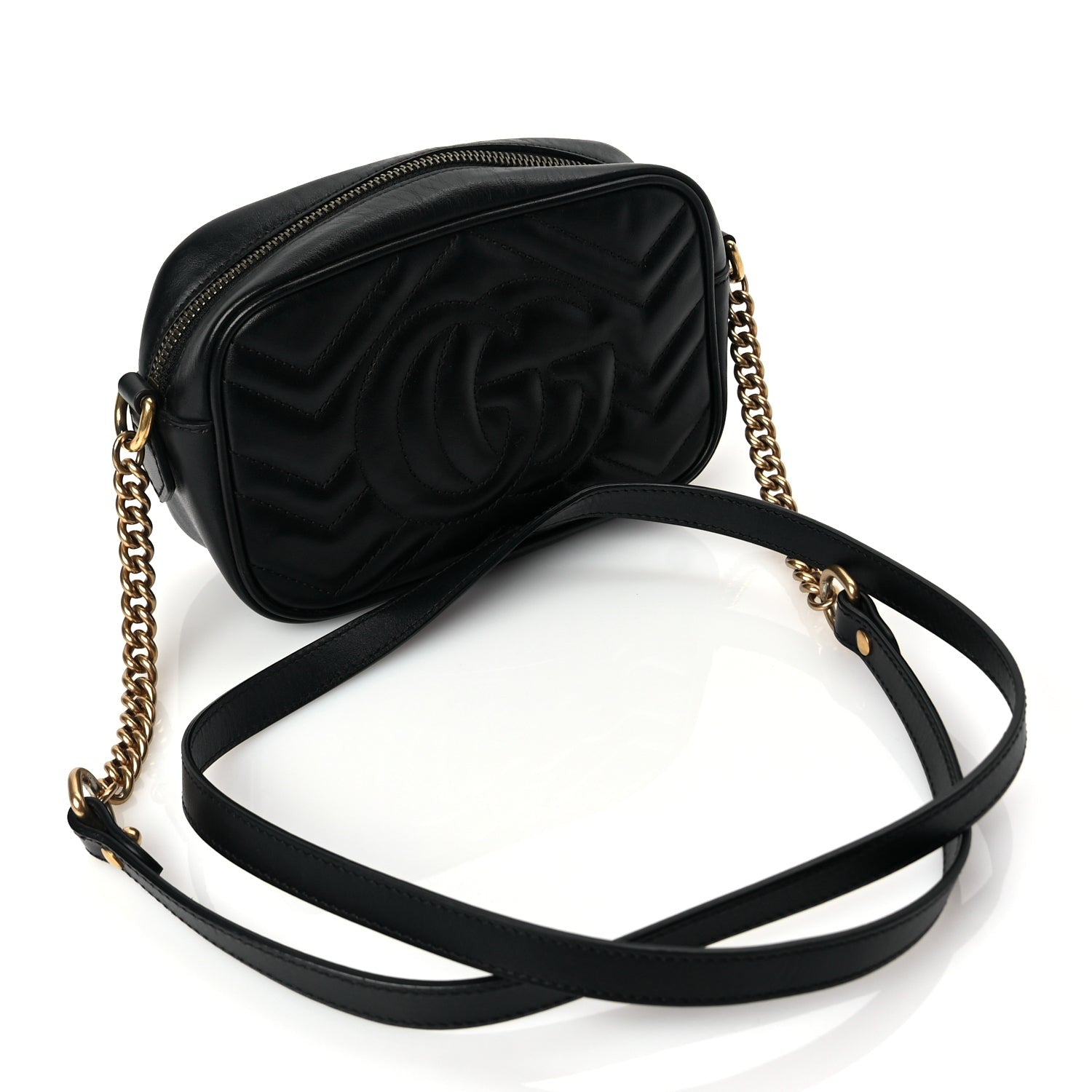 Gucci Calfskin Matelasse Mini GG Marmont Chain Shoulder Bag Black Black 2 of 9