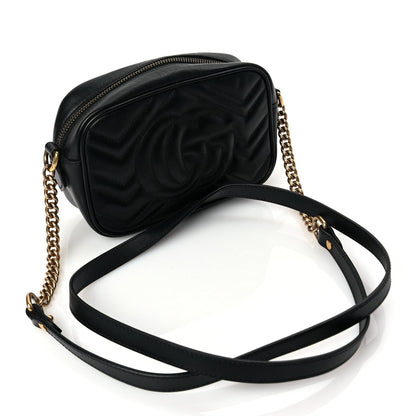 Gucci Calfskin Matelasse Mini GG Marmont Chain Shoulder Bag Black Black 2 of 9