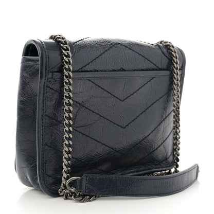 Saint Laurent Crinkled Calfskin Matelasse Monogram Niki Chain Wallet Deep Marine 3 of 7