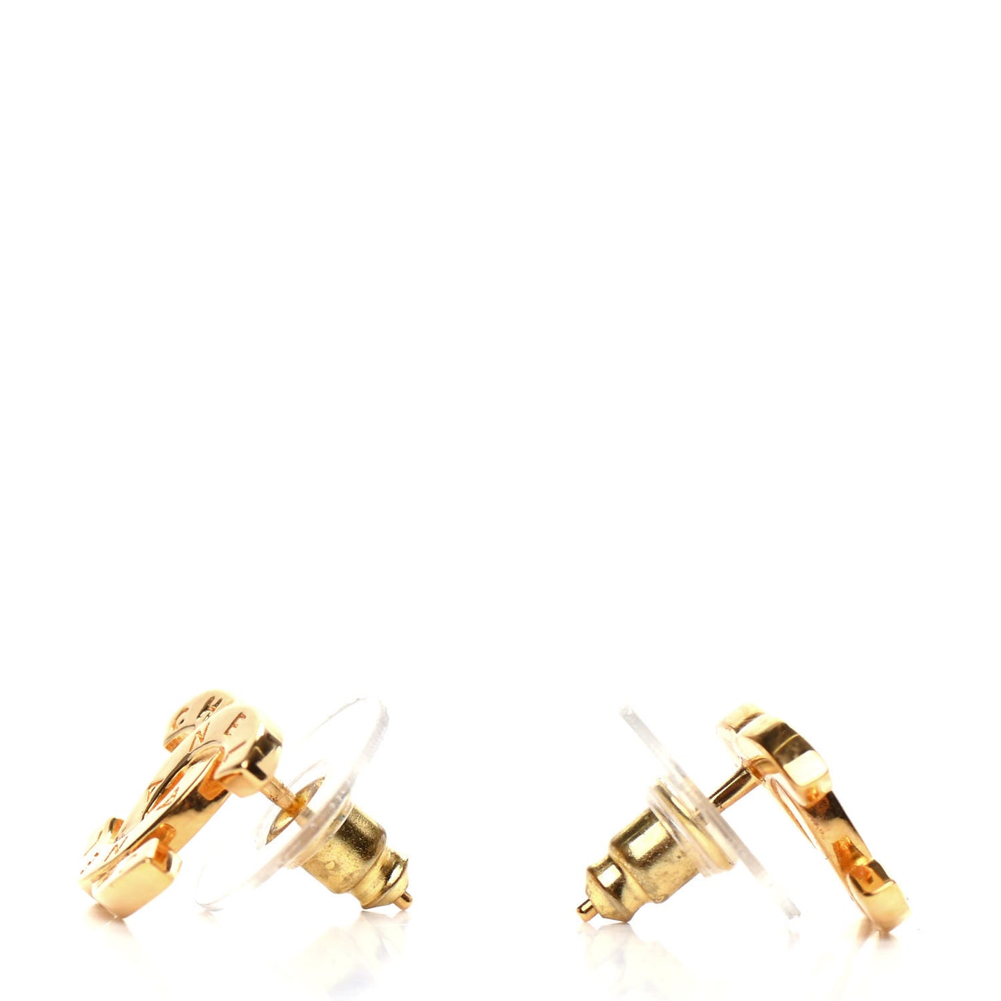 Metal CC Paris Button Stud Earrings Gold