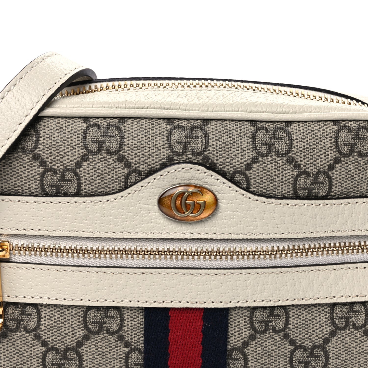 Gucci GG Supreme Monogram Textured Calfskin Web Mini Ophidia Shoulder Bag Beige Ebony Mystic White 6 of 7