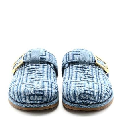 Fendi Denim Jacquard FF Womens Feel Buckled Mules 35 Blue 3 of 7