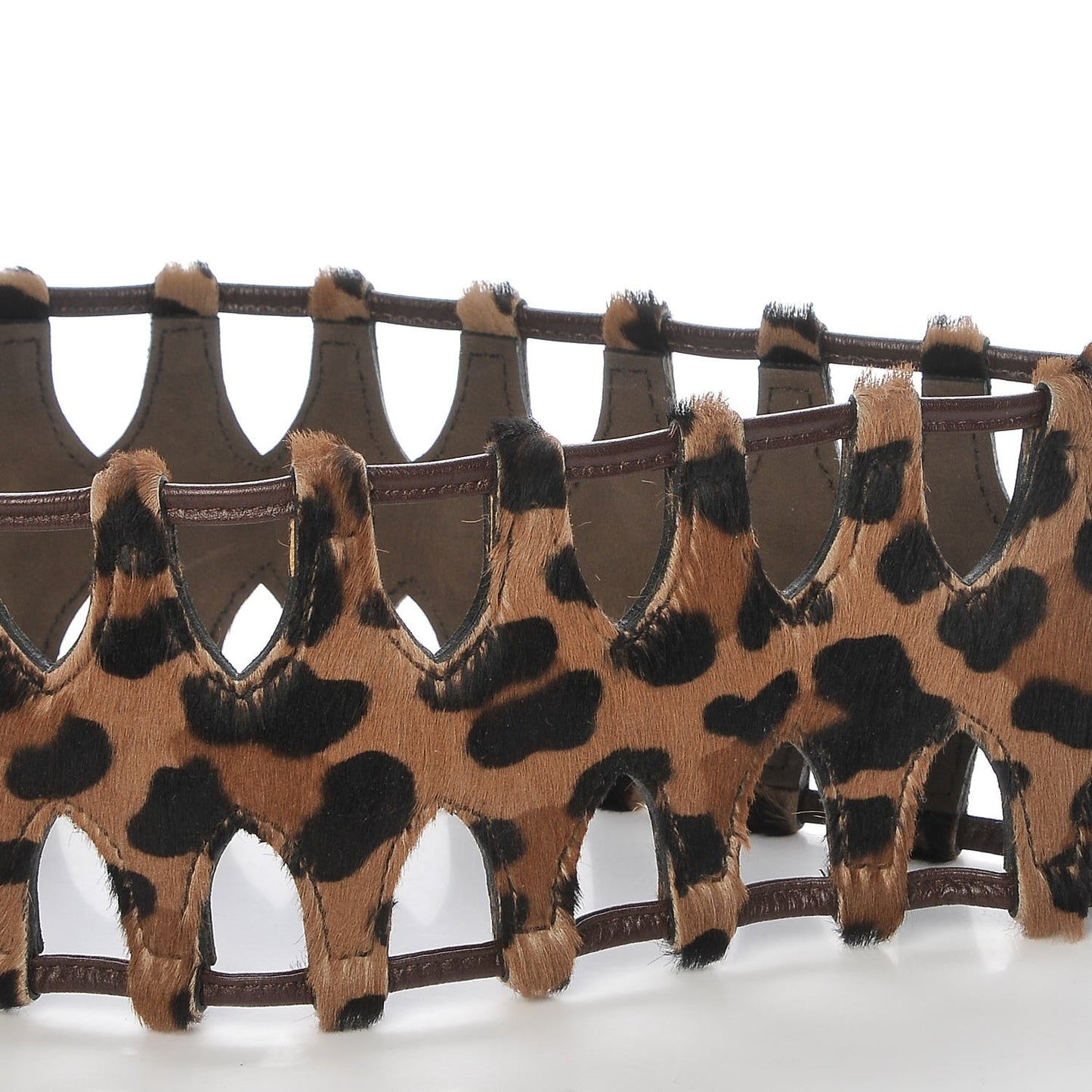 Pony Hair Triple Buckle Belt 75 Leopard