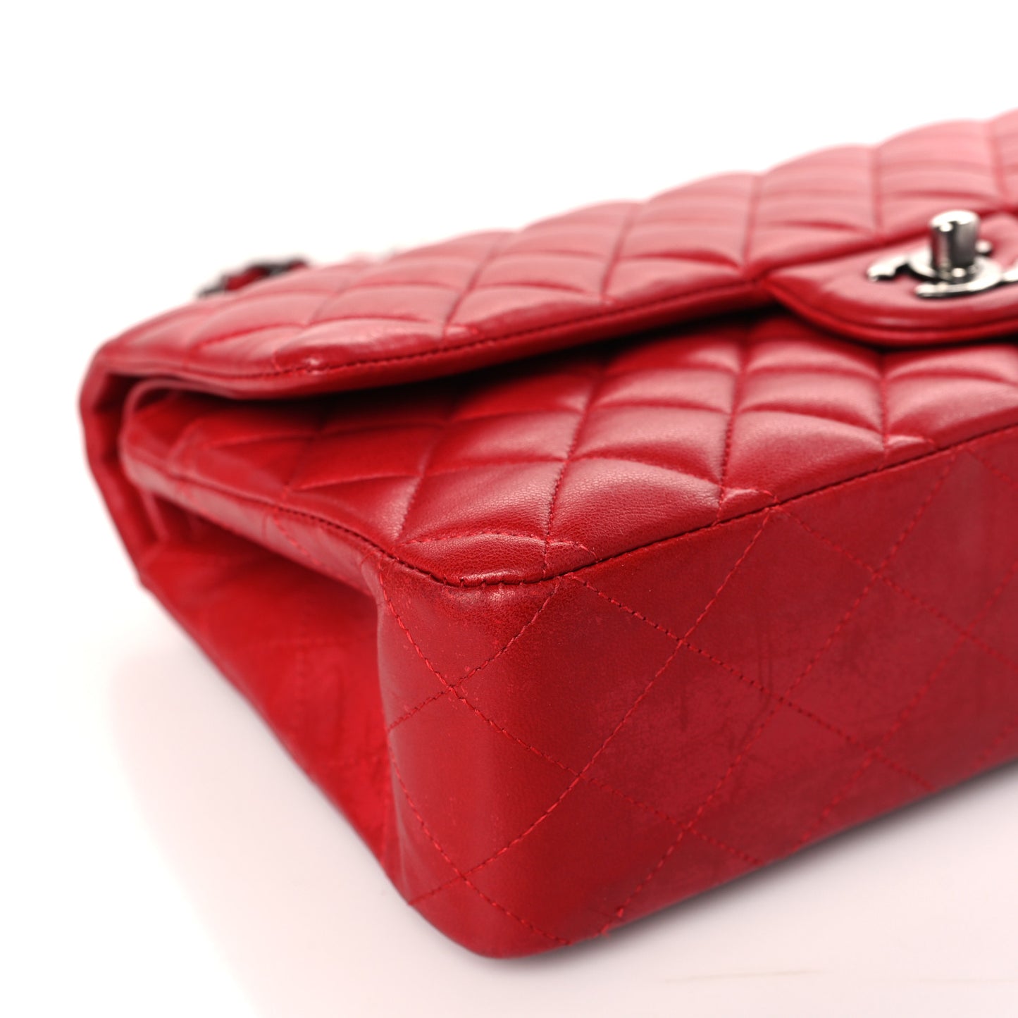 Lambskin Quilted Medium Double Flap Red