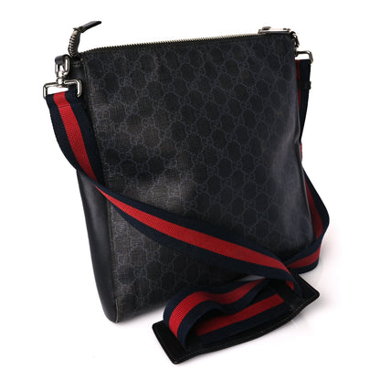 Gucci GG Supreme Monogram Appia Calfskin Web Flat Messenger Bag Black Grey 2 of 9