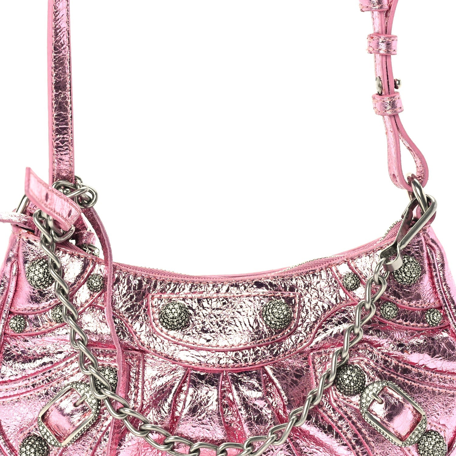 Balenciaga Metallic Agneau Arena Crystal Le Cagole Mini Purse With Chain Met Pink 6 of 8