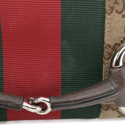 Gucci Monogram Textured Dollar Calfskin Heavy Grosgrain Web Small Maxi Horsebit Chain Shoulder Bag Beige Ebony New Acero 12 of 13