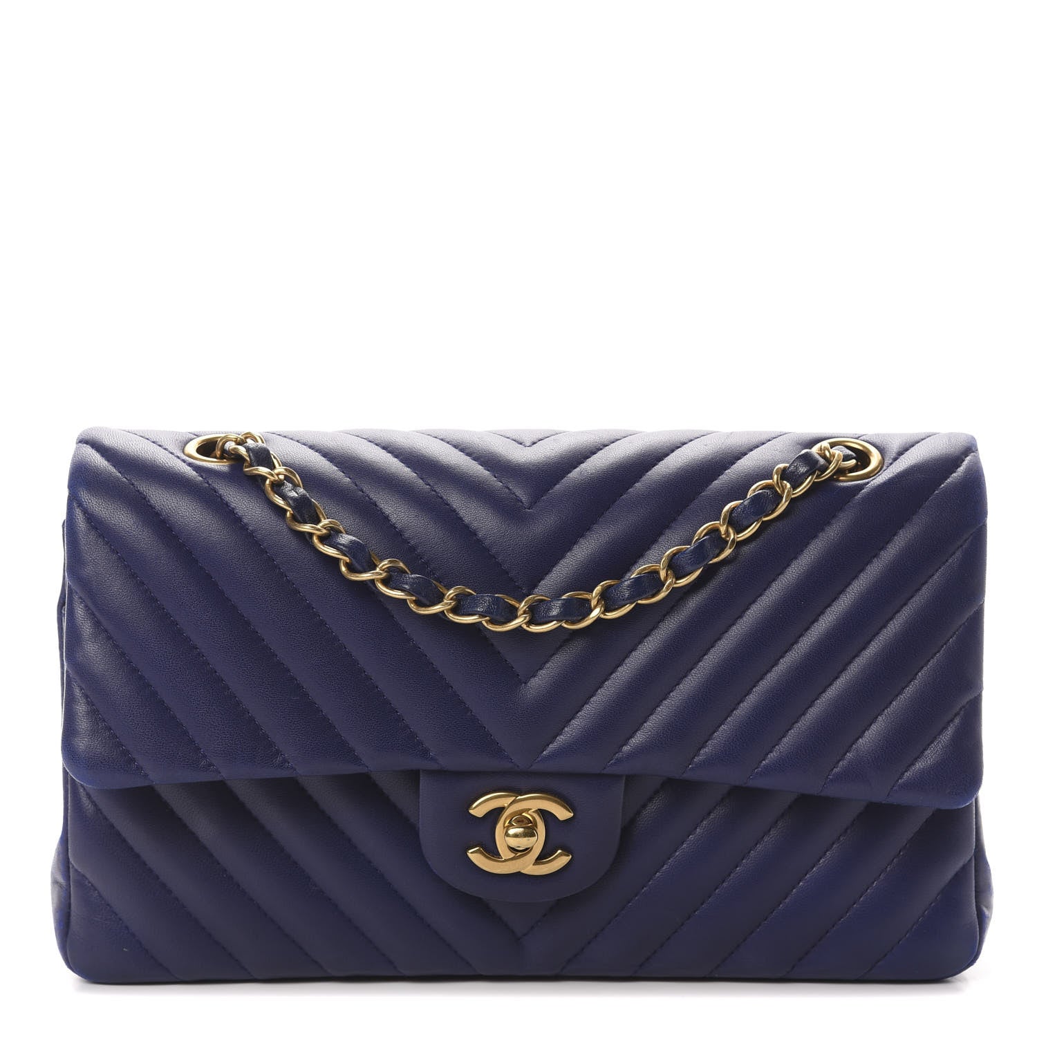 Chanel Lambskin Chevron Quilted Medium Double Flap Blue 1 of 15