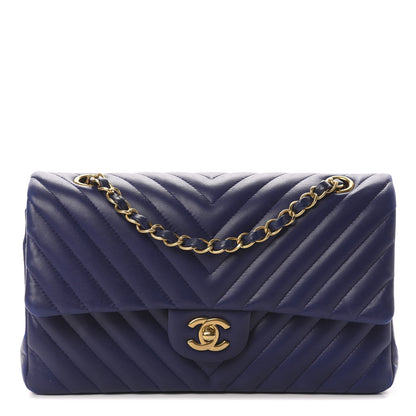 Chanel Lambskin Chevron Quilted Medium Double Flap Blue 1 of 15